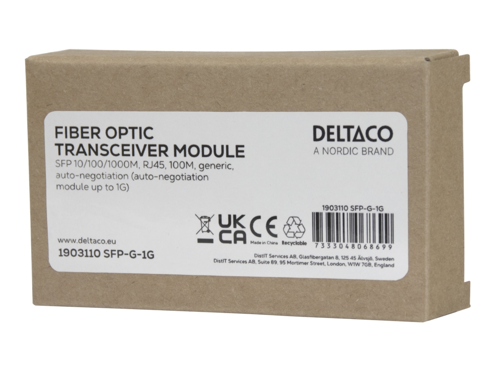 Deltaco - Sfp (Mini-Gbic) Transceiver Modul - 1Gbe - 10/100/1000Base-T - Rj-45 - Op Til 100 M