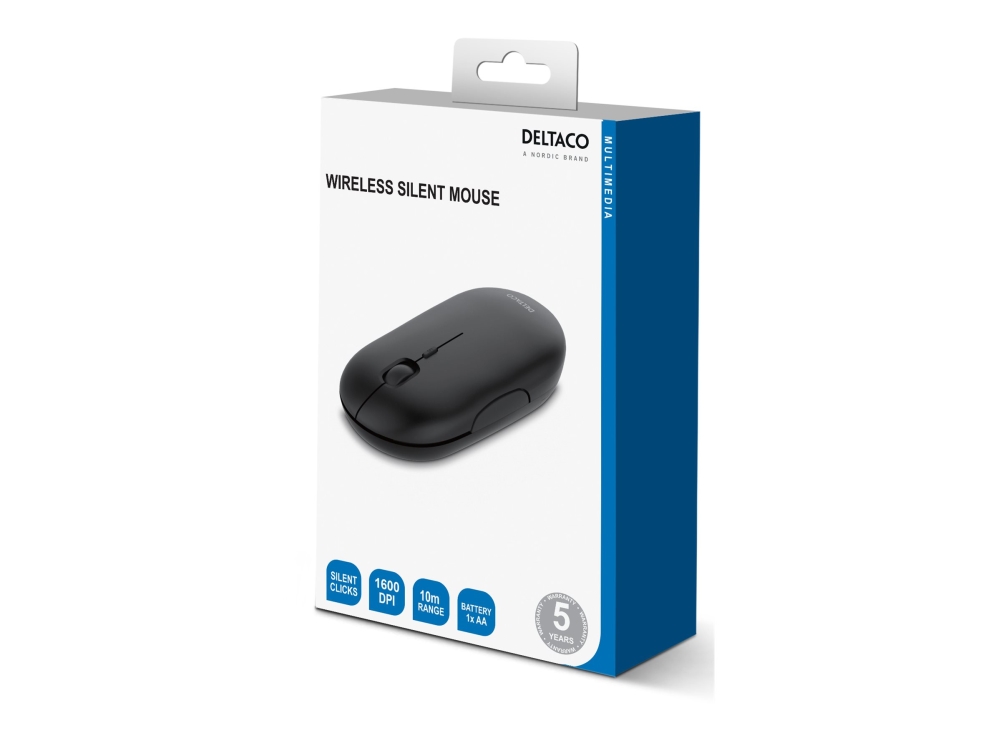 Deltaco Ms-803 - Mus - Flad - Optisk - 4 Knapper - Trådløs - 2.4 Ghz - Trådløs Modtager (Usb) - Mørkegrå
