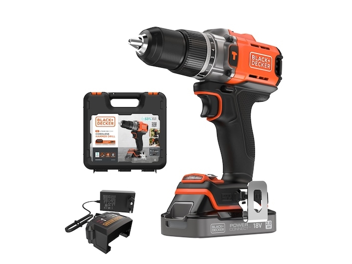 Black & Decker BCD383D1XK-QW, Borr med pistolgrepp, Orange, 1,3 cm, Batteri, 2 Ah, 18 V | Elverktyg - DIY - Elverktyg 230V - Borrmaskin | GameStuff