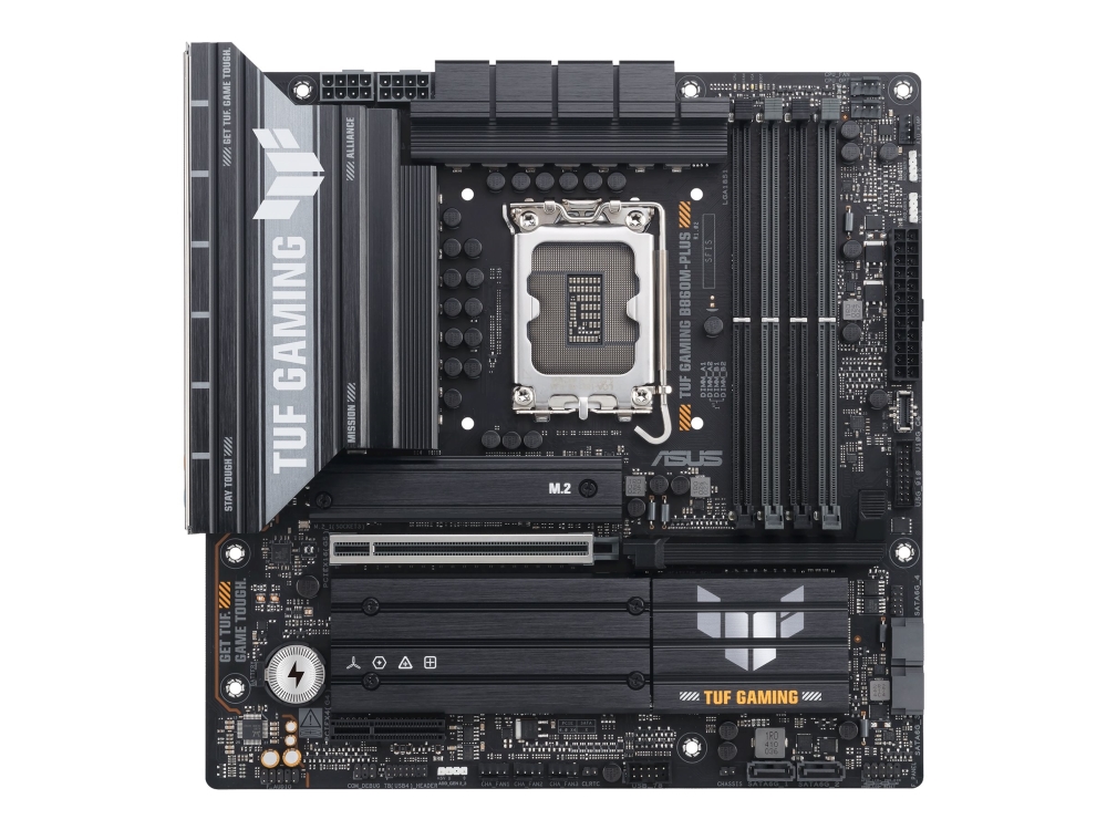ASUS TUF GAMING B860M-PLUS - Moderkort - micro ATX - LGA1851-uttag - B860 Chipuppsättning - USB-C 3.2 Gen 2x2, USB 3.2 Gen 2, USB 3.2 Gen 1, USB-C 3.2 Gen2 - 2.5 Gigabit LAN - inbyggda grafiken (CPU krävs) - HD-ljud (8 kanaler) | Datorkomponenter - Moderkort - Intel Moderkort | GameStuff