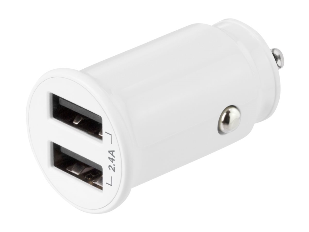 DELTACO USB-CAR125 - Bilstrømsadapter - 12 Watt - 2.4 A - 2 output-stikforbindelser (2 x USB) - hvid
