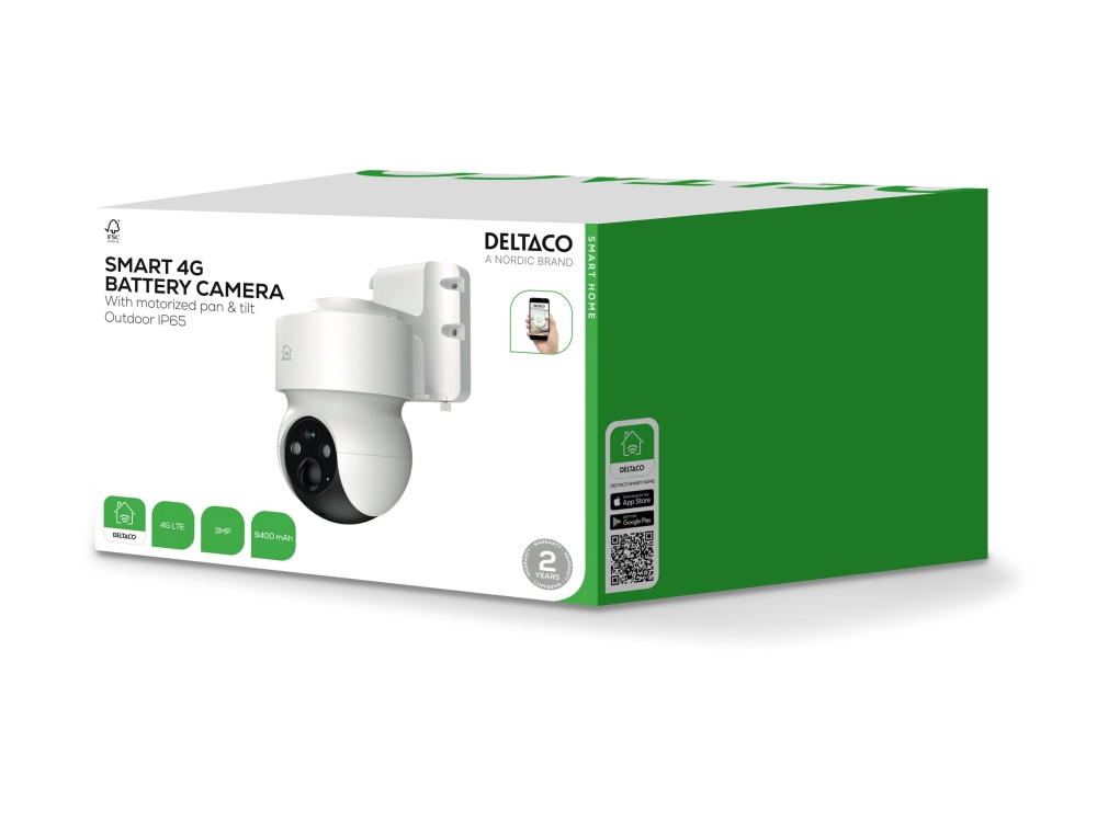 DELTACO SMART HOME SH-IPC11-4G - Netværksovervågningskamera - panonering / hældningsvinkel - kanontårn - udendørs - farve (Dag/nat) - 3 MP - 2304 x 1296 - audio - trådløs - 4G, 3G