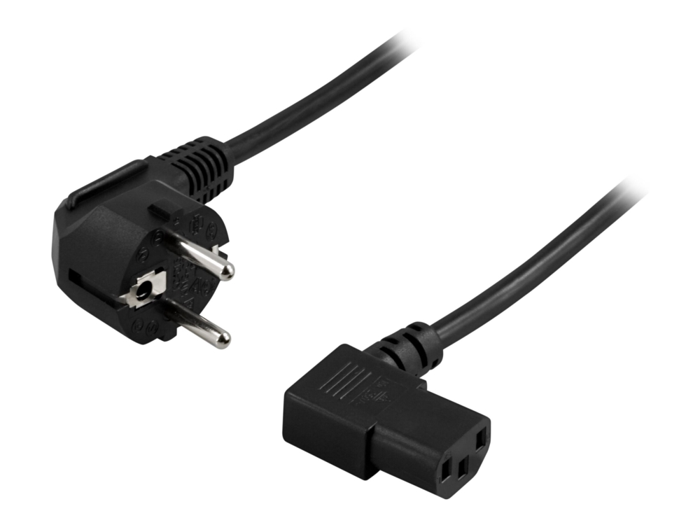 DELTACO DEL-109B - Strømkabel - power CEE 7/7 (han) vinklet til power IEC 60320 C13 vinklet - AC 250 V - 10 A - 20 cm - sort