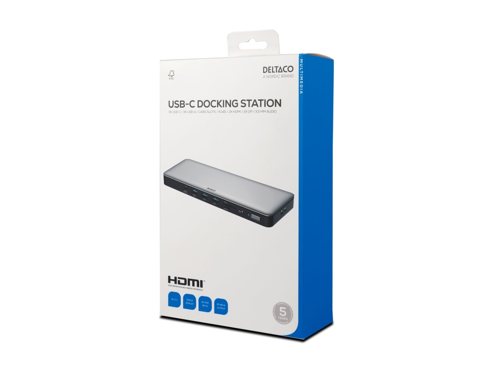Deltaco 15-In-1 Usb-C Dockingstation, Unterstützt 3 Displays, 2X Hdmi, Dp, Usb-C, Usb-A, Rj45, Sd / Usbc-Hdmi29 / 1902424