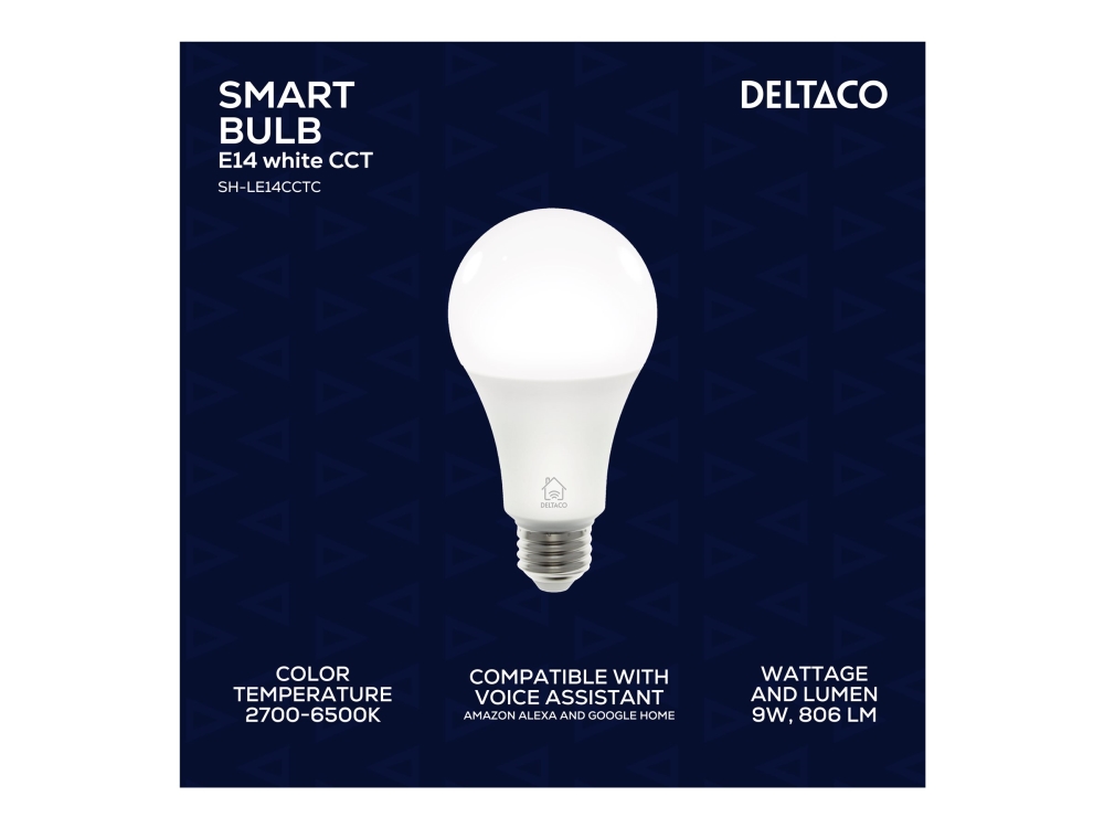Deltaco Sh-Le27cctc, Intelligentes Leuchtmittel, Wlan, Weiß, 802.11B, 802.11G, Wi-Fi 4 (802.11N), E27, A-Form