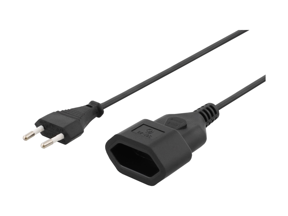 DELTACO DEL-109AC - Förlängningskabel för ström - Eurokontakt (hane) rak till IEC 60906-1 (hona) rak - AC 250 V - 2.5 A - 1 m - svart | Annan EL - Övriga artiklar | GameStuff