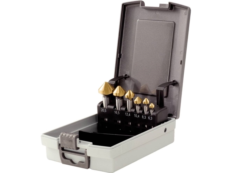 Ks Tools 336.0466 336.0466 Kegle- Og Slibeforsænker 6.3 Mm, 8.3 Mm, 10.4 Mm, 12.4 Mm, 16.5 Mm, 20.5 Mm Hss Tin Cylinderskaft 1 Stk