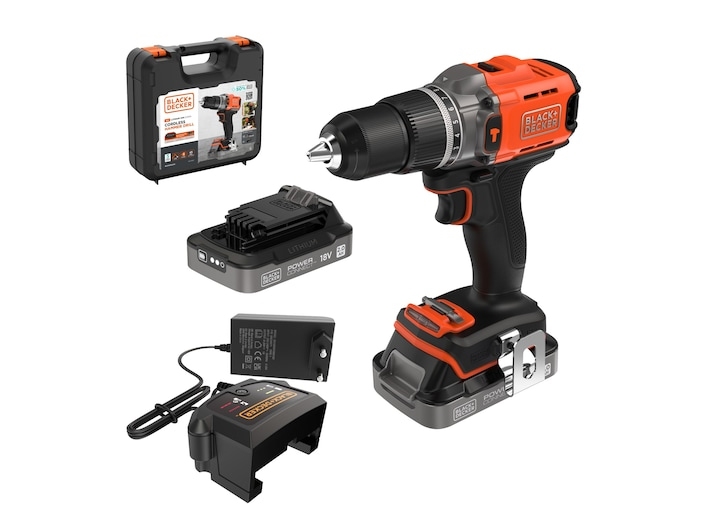 Black & Decker BCD383D2XK-QW, Borr med pistolgrepp, Orange, 1,3 cm, Batteri, 2 Ah, 18 V