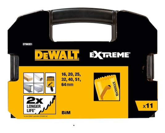 DeWALT DT90351-QZ, Sæt, Boremaskine, Metal, Plast, Træ, Metal, 16,20,25,32,40,51,64 mm, 11 stk