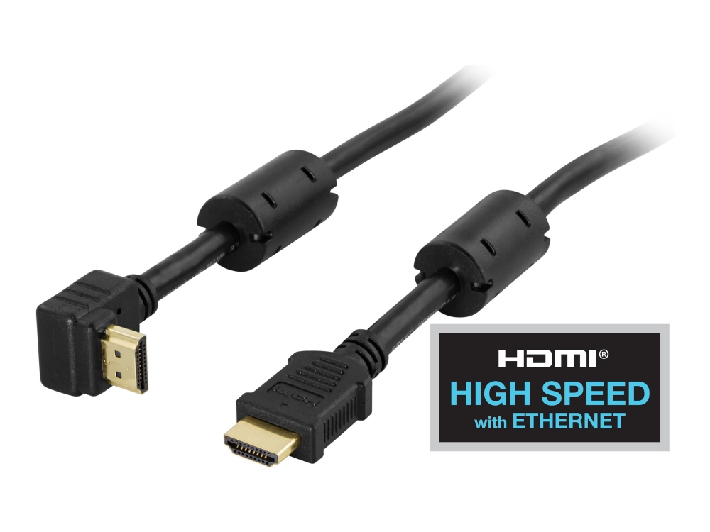 DELTACO HDMI-1020V - HDMI-kabel med Ethernet - HDMI han til HDMI han - 2 m - sort - 90° stik