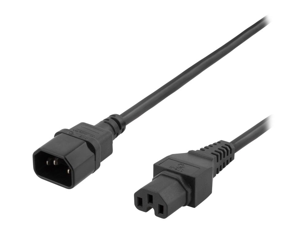 Deltaco - Verlängerungskabel Für Strom - Iec 60320 C15 Gerade Auf Iec 60320 C14 Gerade - 250 V - 10 A - 3 M - Schwarz