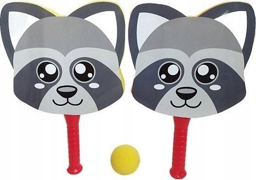 Set of foam raccoon rackets with ball