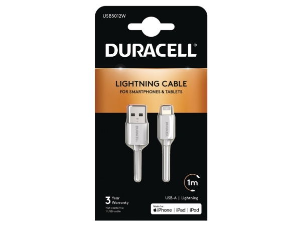 Duracell Usb5012w, 1 M, Usb A, Lightning, Weiß, Gerade, Gerade