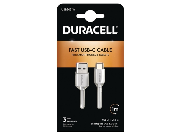 Duracell Usb-C Lade- Und Datenkabel, Weiß 1M