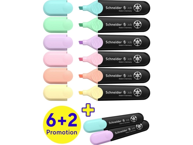 Schneider skrivinstrument Tekstmarker överstrykningspenna job action 6+2 kartong 8 stycken pastell 115090 1 st | Skrivredskap - Överstryckningspennor - Övriga Överstryckningspennor | GameStuff