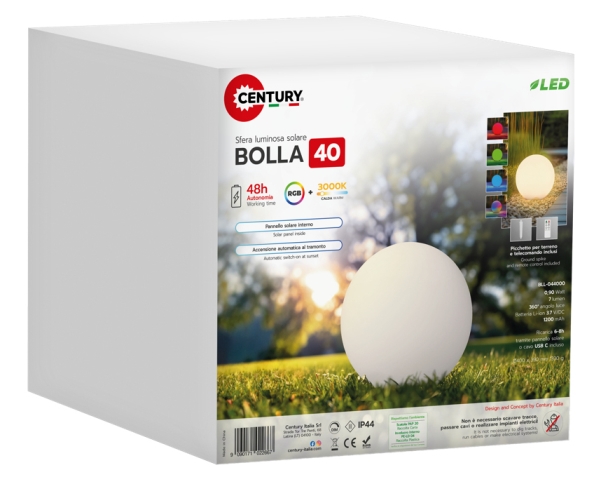 Century Bolla Solare, Udendørs Gulvbelysning, Hvid, Ip44, Have, Iii, Lyssensor
