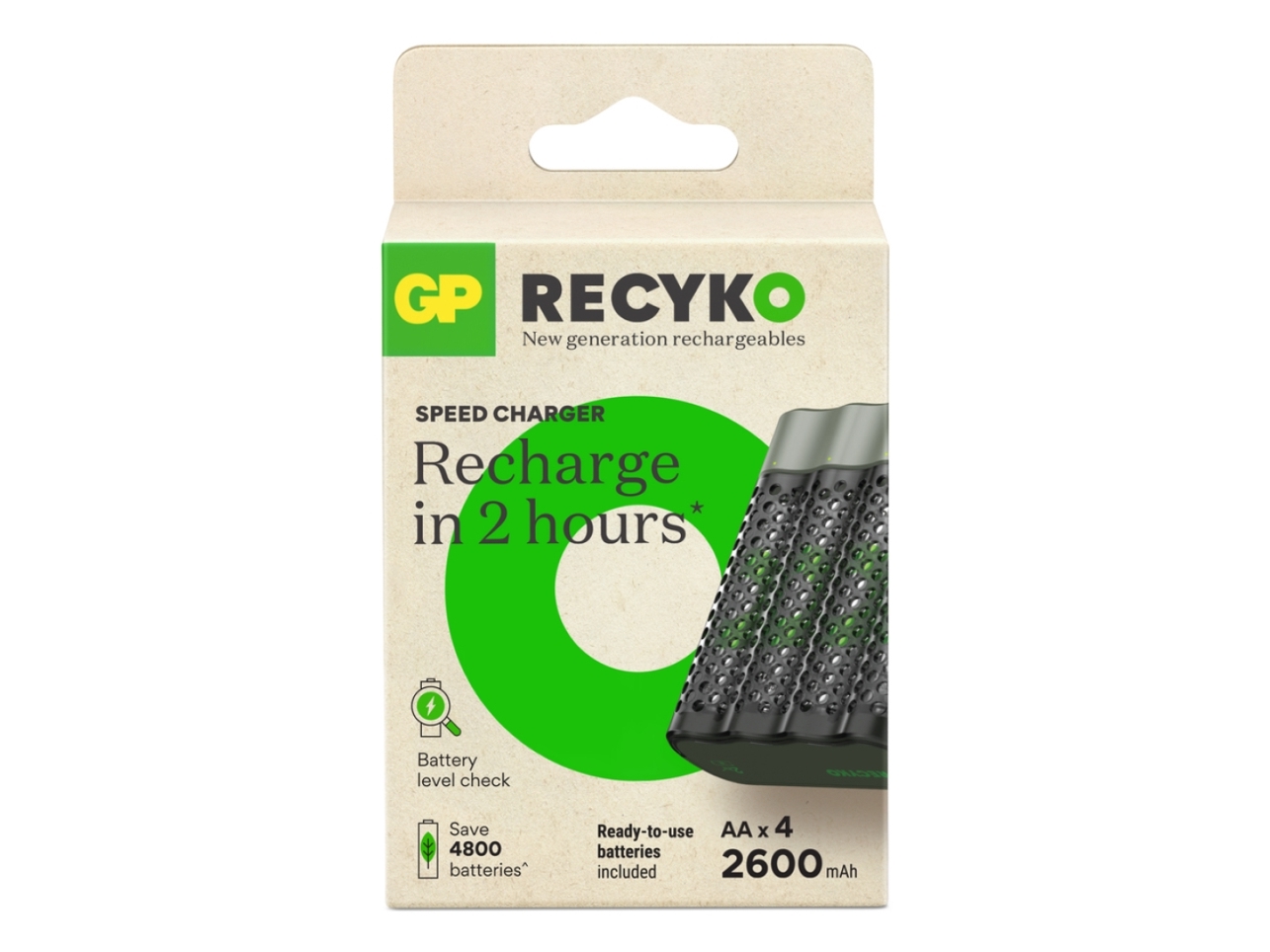 GP Batteries ReCyko+ M452, Nikkel-Metalhydrid (NiMH), AA, 4 stk, Batterier inkluderet