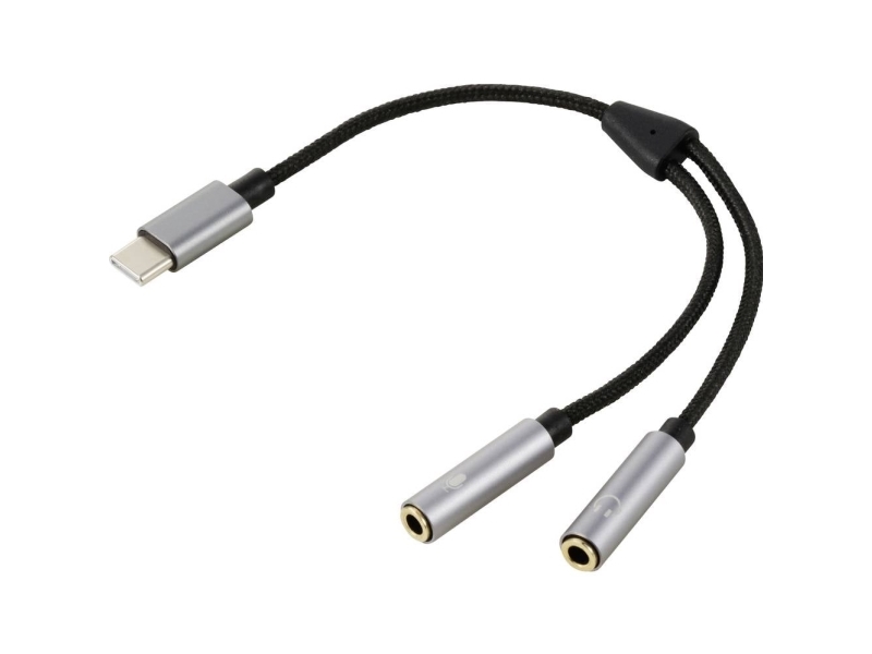 Renkforce RF-6627280, USB-C, 2 x 3,5 mm, 0,2 m, svart, grå