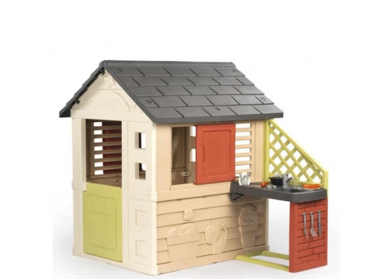 Smoby Life Nature 810739 Spielhaus Mit Sommerküche, 17 Zubehörteile