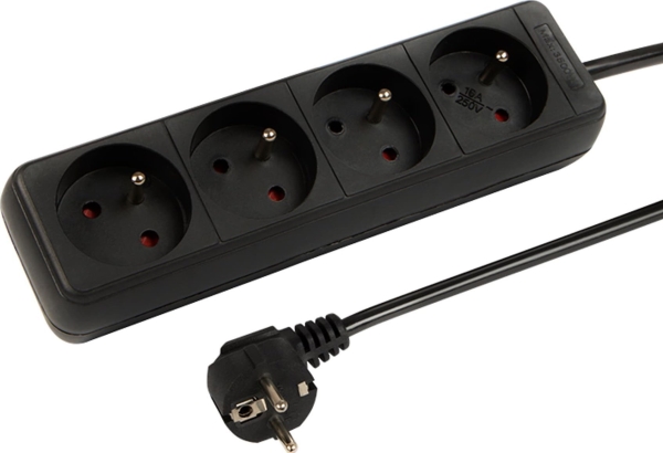 98-763# Netzverlängerung Pr-470P, 4 Steckdosen Mit Schutzkontakt, 1,5 M, Schwarz 3X1,5 Mm