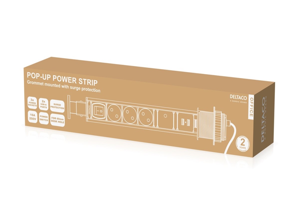 Deltaco Office Delo-0402 - Stikdåse - Output-Stikforbindelser: 3 (3 X Strøm, 2 X Usb) - Sort, Sølv
