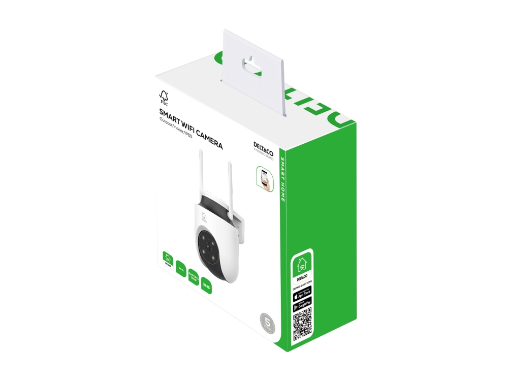 DELTACO SMART HOME SH-IPC18 - Netværksovervågningskamera - panonering / hældningsvinkel - kanontårn - indendørs, udendørs - farve (Dag/nat) - 3 MP - 2304 x 1296 - audio - trådløs - WiFi - Bluetooth LE, Ethernet 10Base-T/100Base-T