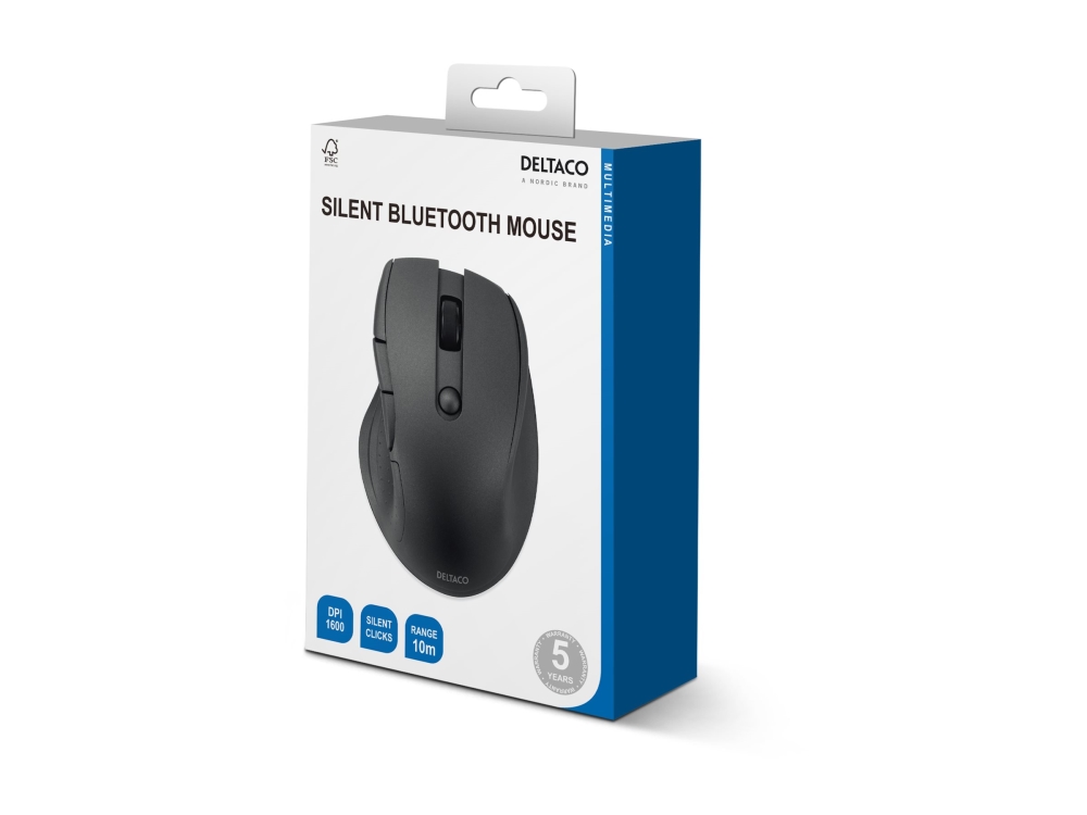 Deltaco Ms-906 - Mus - Stille - 6 Knapper - Trådløs - Bluetooth - Sort - Hængeboks