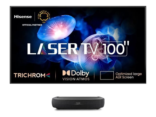 Hisense Laser TV 100L9HD - DLP-projektor - laser - 3000 lumen - 3840 x 2160 - 16:9 - 4K - objektiv med ultrakort kastavstånd - Wi-Fi / Bluetooth / LAN - svart, mörkgrå - med 100 4K ALR-projektionsduk | Smarta hem - Smart hemkontroll och plattformar - Apple Homekit | GameStuff