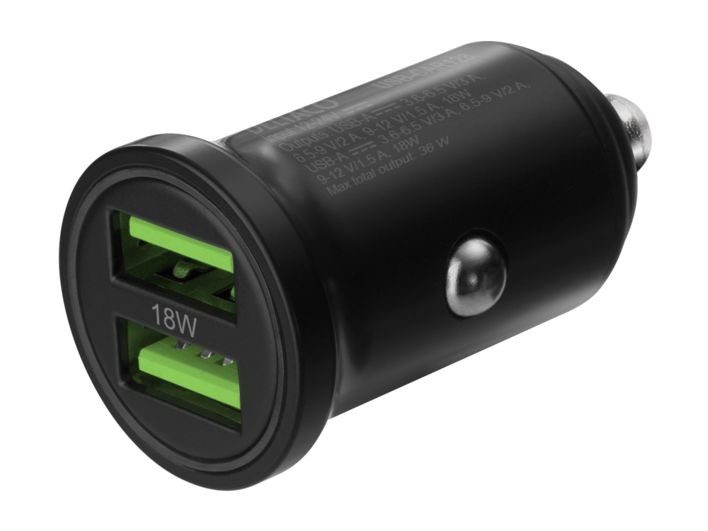 DELTACO USB-CAR128 - Strömadapter för bil - 36 Watt - 3 A - 2 utdatakontakter (USB) - svart | Tele & GPS - Batteri & Laddare - Billaddare | GameStuff