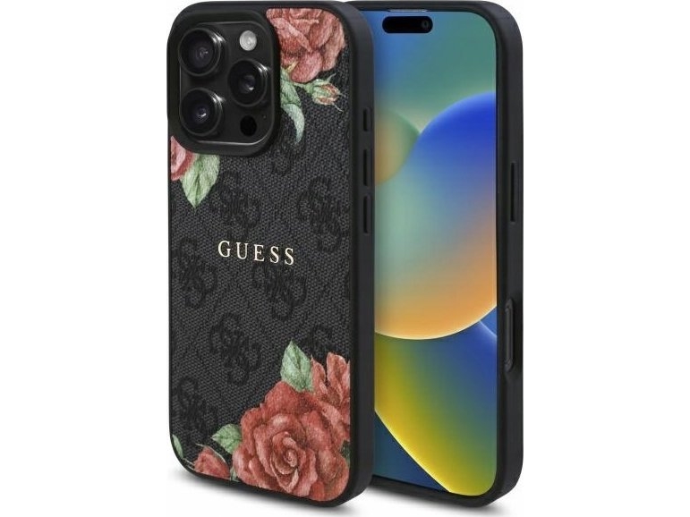 Guess Guhmp16lp4ropemck Iphone 16 Pro 6.3" Schwarz/Schwarz Hardcase 4G Flowers Print Magsafe