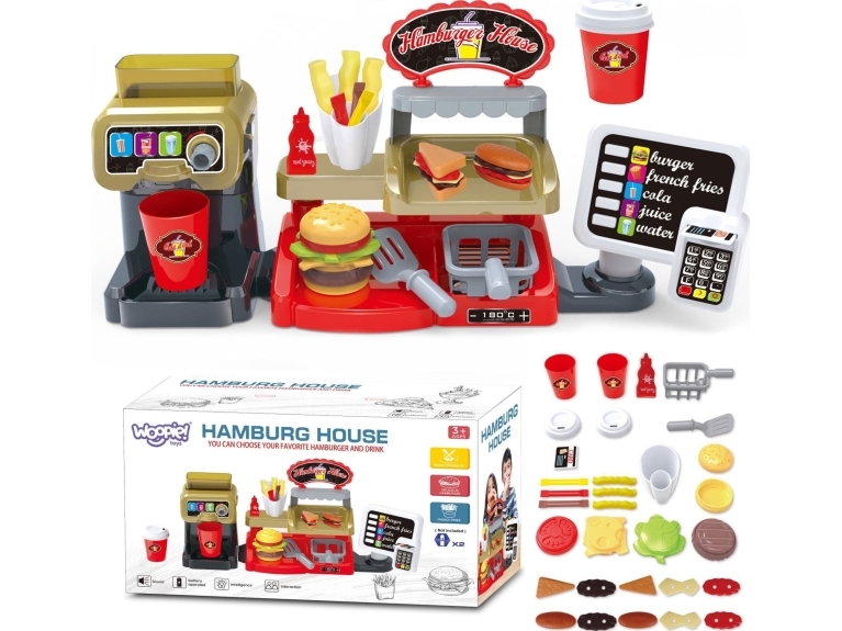 Woopie Fast Food XXL butik/restaurangkassa + dryckesdispenser | Leksaker - Rollek - Leksakskök och mat | GameStuff