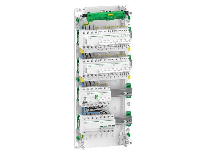 Schneider Electric Færdigmonteret Resi9 Xp Pw, 4 Rækker 13M: 1Xafb 1Xspd + 2Xrcd + 7Xc10a 1Pn + 2Xc16a 3Pn + 1Xc10a 3Pn Og 1Xrcd Type B + 1Xc20a 3Pn