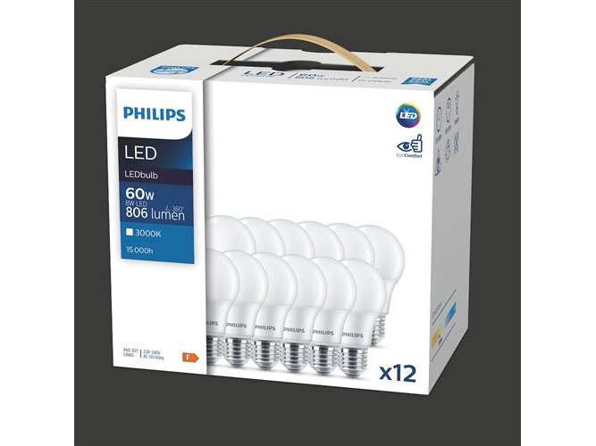 Philips LED Standard - 8W (60W) A60 E27 830 Mat 12-pack | Belysning - Ljuskälla - E27 Ljuskälla | GameStuff
