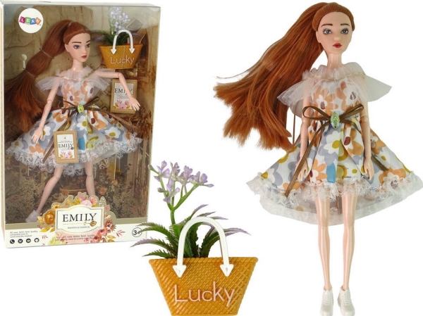 LeanToys dukke til børn Emily, efterårsfrisure, hår med blomster