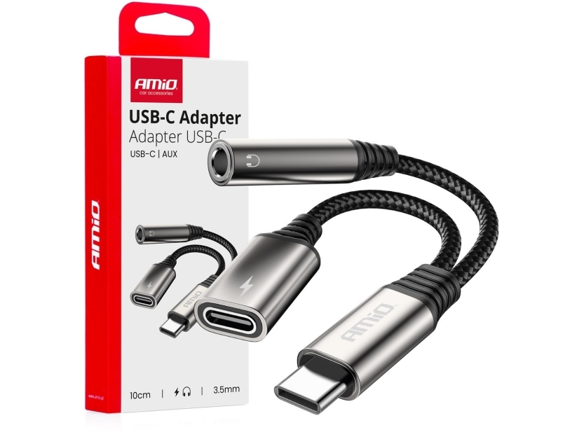 Adpater Usb-C Til Usb-C Splitter + Minijack 3,5 Mm 10 Cm Amio-04295
