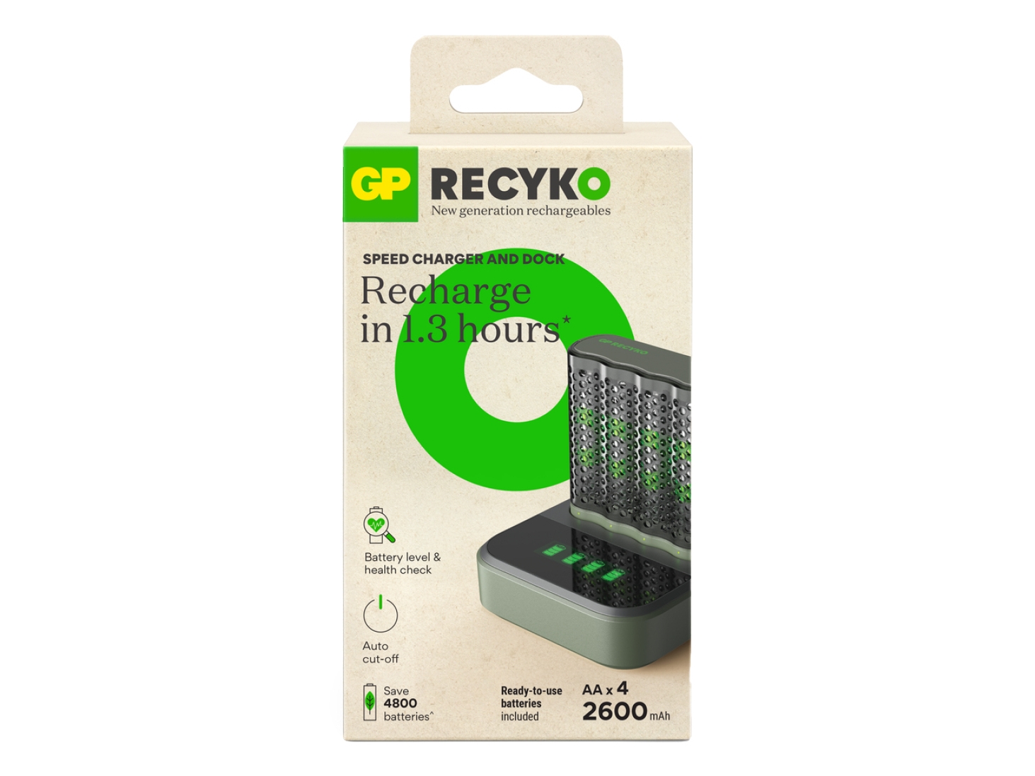 GP ReCyko M452 4-faldig LCD-modell dockningsstation + 4x AA NiMh 2600mAh | Datortillbehör - Laddare & Batterier - Batteri laddare | GameStuff