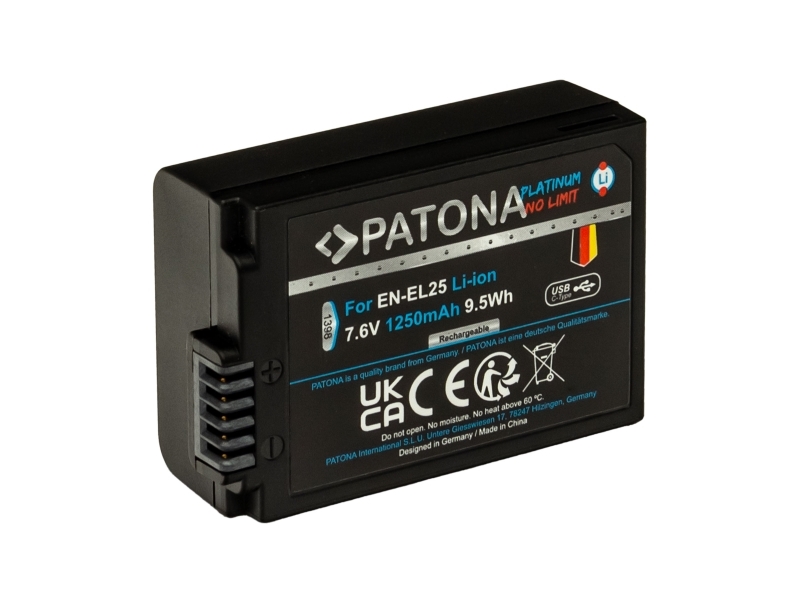 Patona 1398, Nikon, 1250 Mah, 7,6 V, Lithium-Ion (Li-Ion)