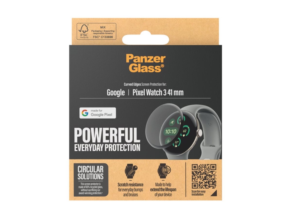 Panzerglass - Skærmbeskytter For Smart Watch - Ultrabred Pasform - Glas - Rammefarve Sort - For Google Pixel Watch 3 (41 Mm)