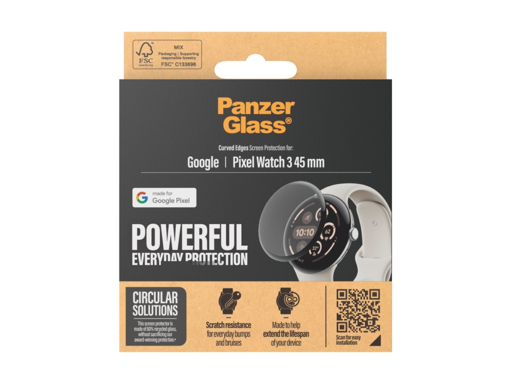 Panzerglass - Skærmbeskytter For Smart Watch - Ultrabred Pasform, Kurvede Kanter - Glas - Rammefarve Sort - For Google Pixel Watch 3