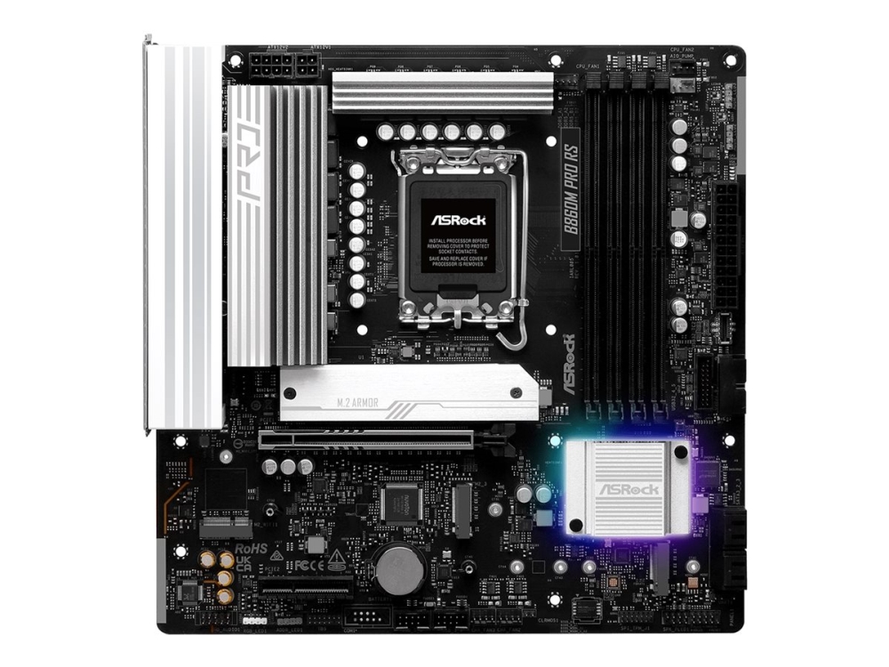 ASRock B860M Pro RS - Moderkort - micro ATX - LGA1851-uttag - B860 Chipuppsättning - USB-C 3.2 Gen 2x2, USB 3.2 Gen 1, USB-C 3.2 Gen 1 - 2.5 Gigabit LAN - inbyggda grafiken (CPU krävs) - HD-ljud (8 kanaler) | Datorkomponenter - Moderkort - Intel Moderkort | GameStuff