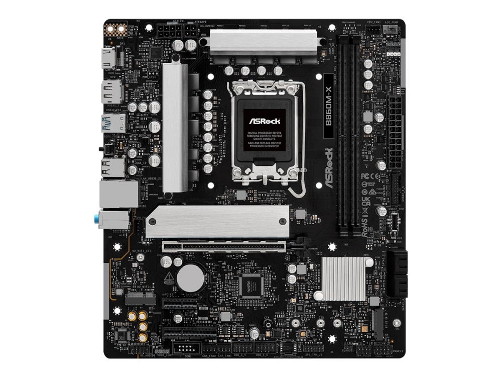ASRock B860M-X - Moderkort - micro ATX - LGA1851-uttag - B860 Chipuppsättning - USB-C 3.2 Gen 2x2, USB-C 3.2 Gen 1, USB 3.2 Gen 1 - 2.5 Gigabit LAN - inbyggda grafiken (CPU krävs) - HD-ljud (8 kanaler) | Datorkomponenter - Moderkort - Alla Moderkort | GameStuff
