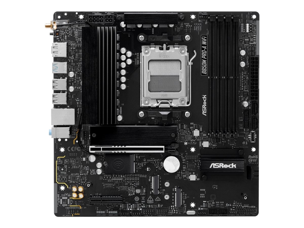 ASRock B850M Pro-A WIFI - Moderkort - micro ATX - Socket AM5 - AMD B850 Chipuppsättning - USB-C Gen2, USB 3.2 Gen 2, USB 3.2 Gen 1 - Wi-Fi 6E, 2.5 Gigabit LAN, Bluetooth - inbyggda grafiken (CPU krävs) - HD-ljud (8 kanaler) | Datorkomponenter - Moderkort - Alla Moderkort | GameStuff