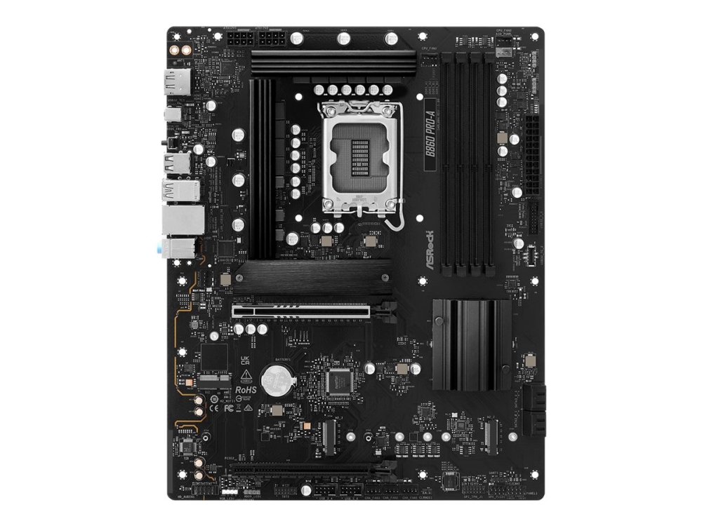 ASRock B860 Pro-A - Moderkort - ATX - LGA1851-uttag - B860 Chipuppsättning - USB-C 3.2 Gen 2x2, USB-C 3.2 Gen2, USB 3.2 Gen 2, USB 3.2 Gen 1 - 2.5 Gigabit LAN, Bluetooth - inbyggda grafiken (CPU krävs) - HD-ljud (8 kanaler) | Datorkomponenter - Moderkort - Alla Moderkort | GameStuff