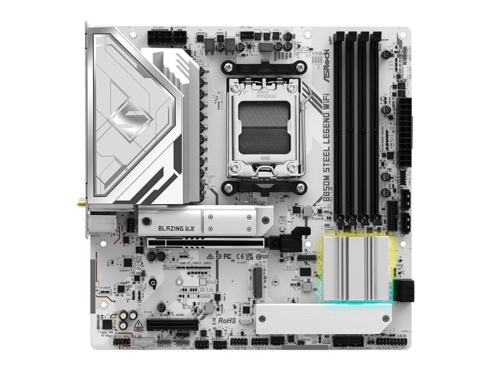ASRock B850M STEEL LEGEND WIFI - Moderkort - micro ATX - Socket AM5 - AMD B850 Chipuppsättning - USB 3.2 Gen 2, USB-C 3.2 Gen2, USB 3.2 Gen 1 - 2.5 Gigabit LAN, Wi-Fi 7, Bluetooth - inbyggda grafiken (CPU krävs) - HD-ljud (8 kanaler) | Datorkomponenter - Moderkort - AMD Moderkort | GameStuff
