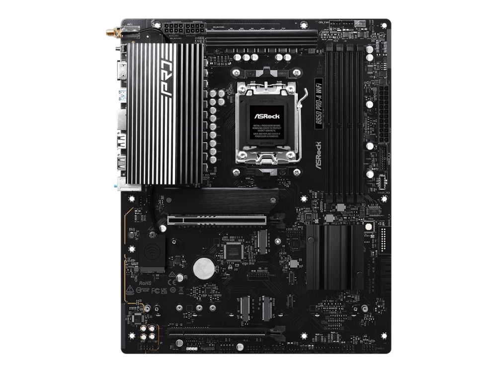 ASRock B850 Pro-A WiFi - Moderkort - ATX - Socket AM5 - AMD B850 Chipuppsättning - USB-C 3.2 Gen 2x2, USB-C 3.2 Gen 1, USB 3.2 Gen 1, USB-C 3.2 Gen2 - 2.5 Gigabit LAN, Wi-Fi 6E, Bluetooth - inbyggda grafiken (CPU krävs) - HD-ljud (8 kanaler)