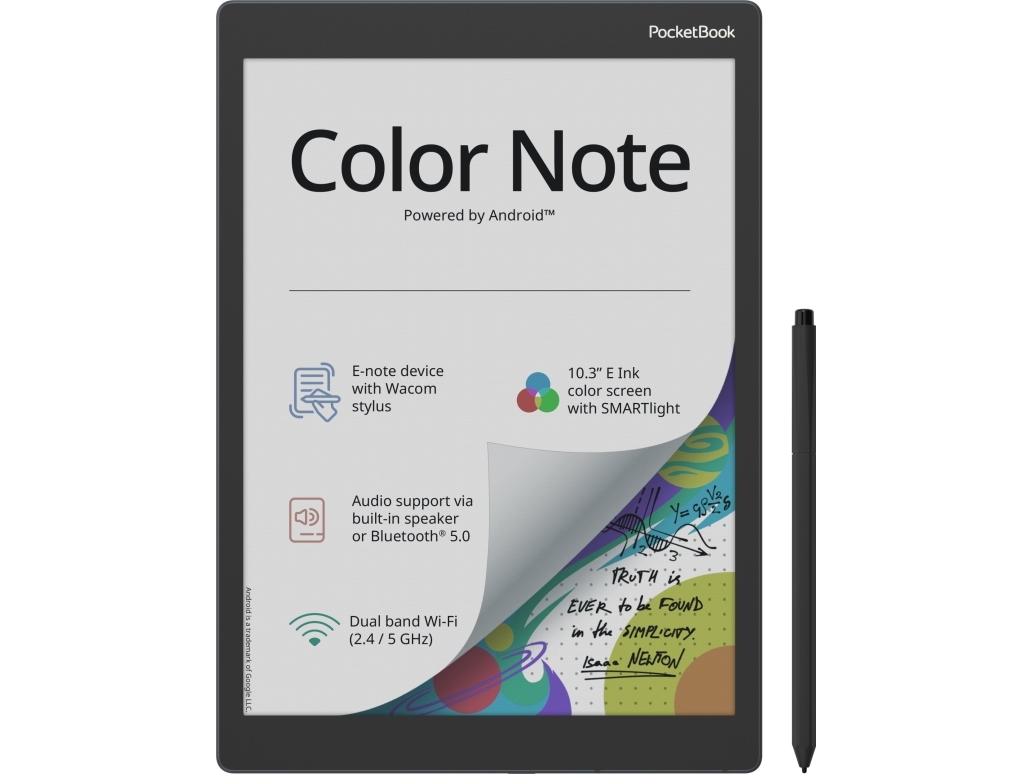 PocketBook Color Note, 26,2 cm (10.3), E Ink Kaleido, 1404 x 1872 pixlar, ACSM, AZW, AZW3, CBR, CBZ, CHM, DOC, DOCX, DjVu, EPUB, EPUB DRM, FB2, FB2.ZIP, HTM, HTML, MOBI,..., MP3, OGG, BMP, JPEG, PNG | TV, Ljud & Bild - Bärbart ljud & Bild - Läsplattor | GameStuff