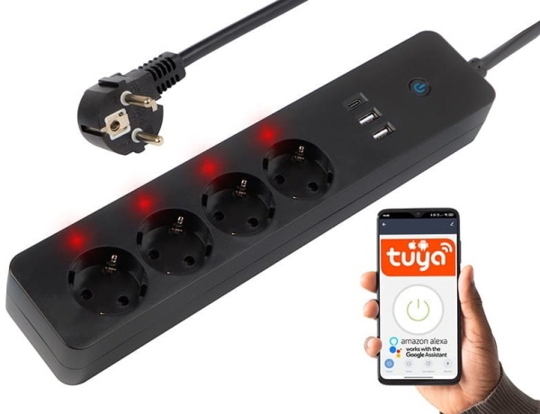 98-421# Smart Strømskinne Sort 3M 2Xusb+Usb-C Wifi Tuya