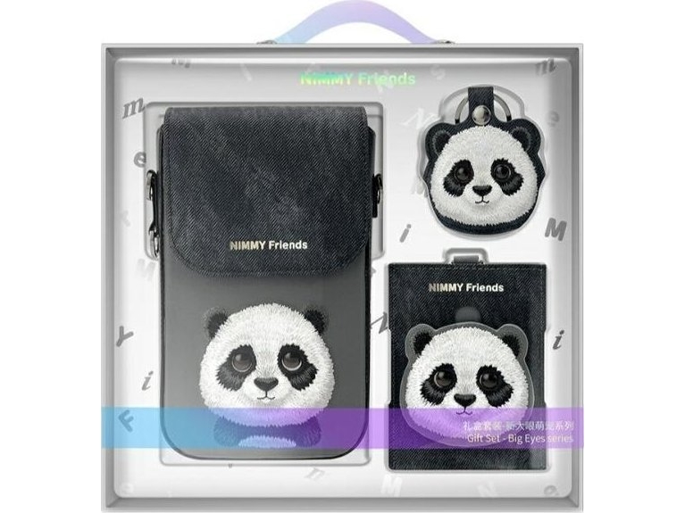 Nimmy 3In1 Set Phone Bag + Wallet + Tracker Case Black/Black Big Eyed Pet 2.0 Panda