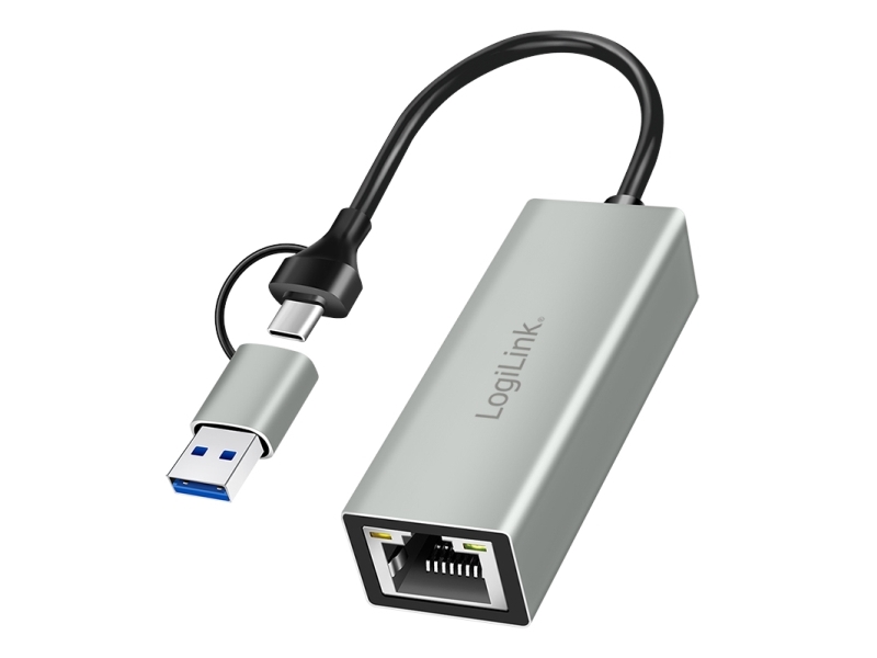 Logilink Ua0238b, Ledningsført, Usb Type-A/Usb Type-C, Ethernet, 1000 Mbit/S, Grå