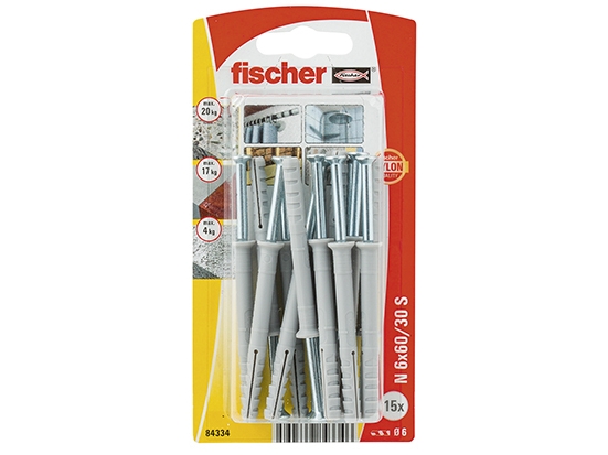 Fischer 084334 N 6 X 60/30 S K Nv Sømrawplug 60 Mm 6 Mm 1 Set